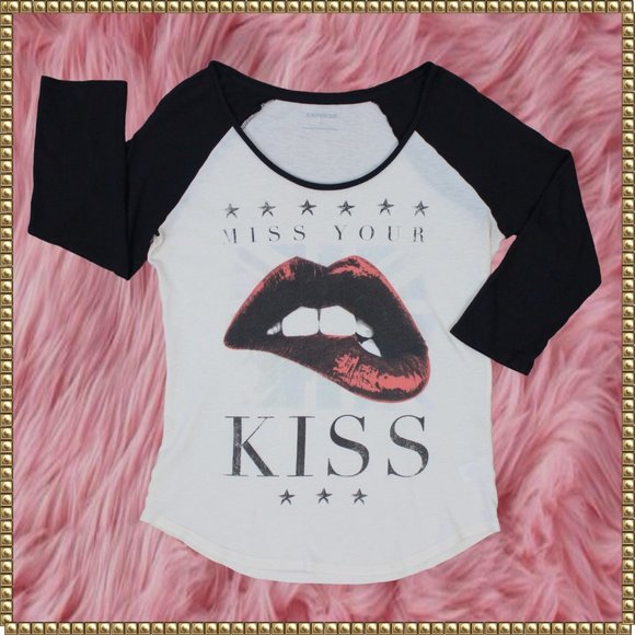 Express Tops - Vintage Express Graphic "MISS YOUR KISS" T-Shirt Size Small